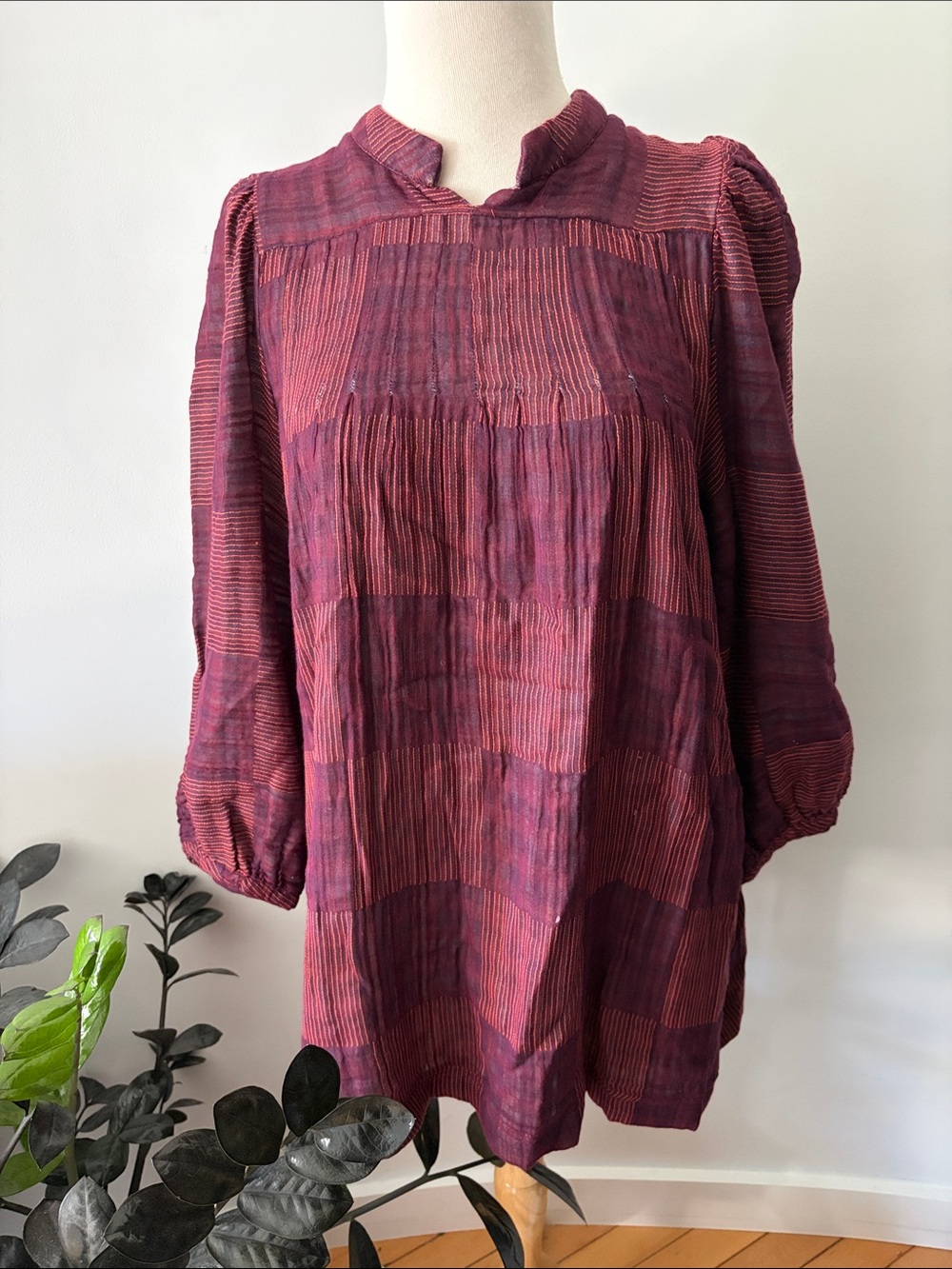 Ace & Jig Women's Pleated Textured Tunic Top - Burgundy Small